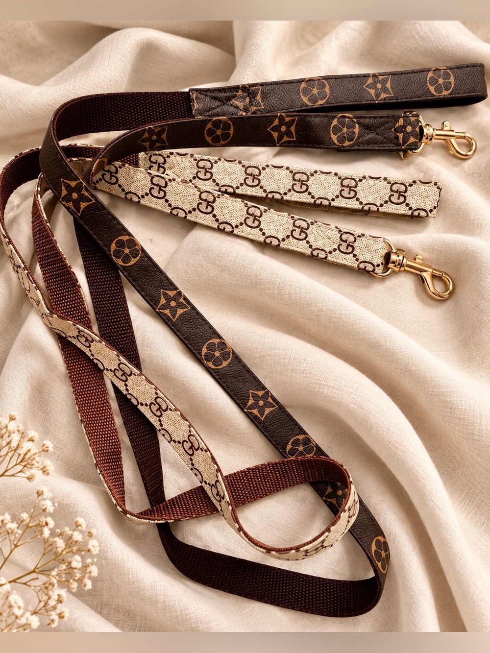 Designer-Inspired Brown and Beige Patterned Wristlet Straps - Picture 2 of 9